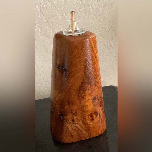 Beautiful Handmade Solid Burl Wood Oil Lamp - Picture 3 of 5